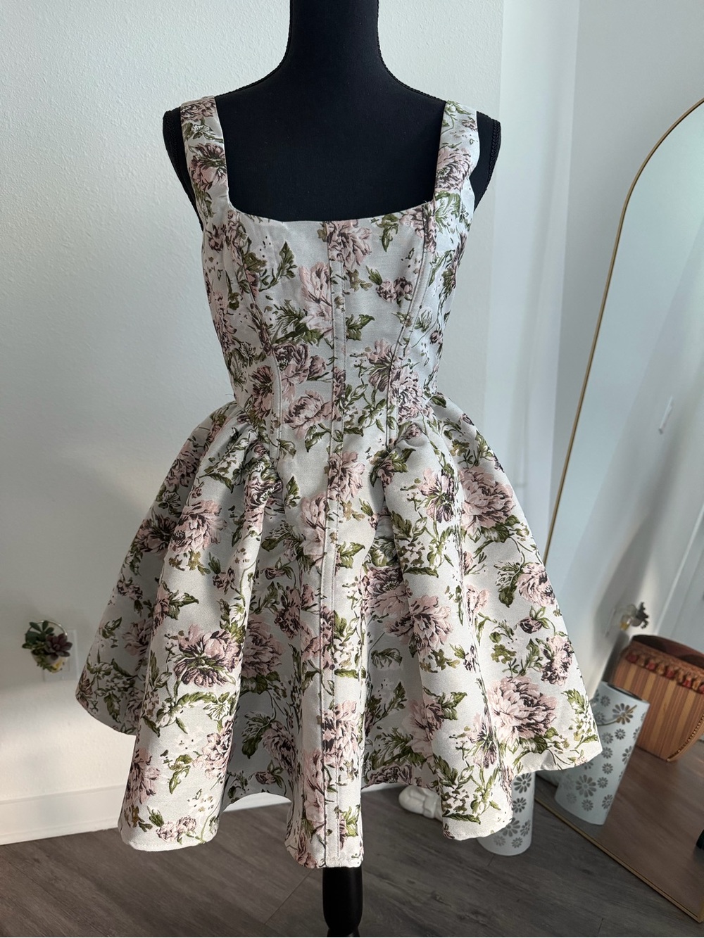 ASOS LUXE Jacquard Cinched Waist Skater Mini Dress with Bow Back